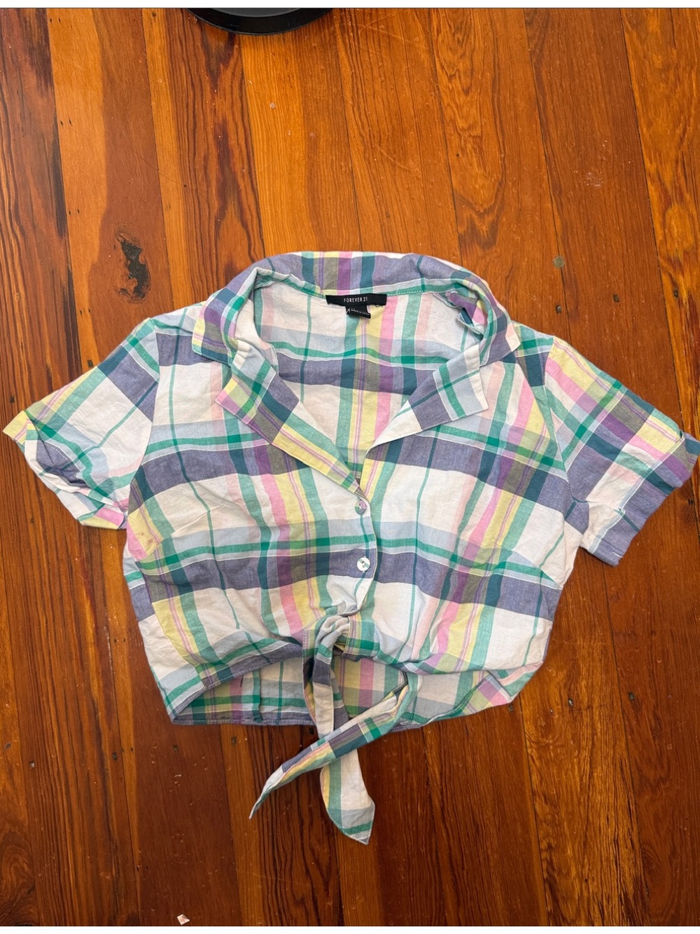 Forever 21 Tie-Front Plaid in Pastel Multicolor S